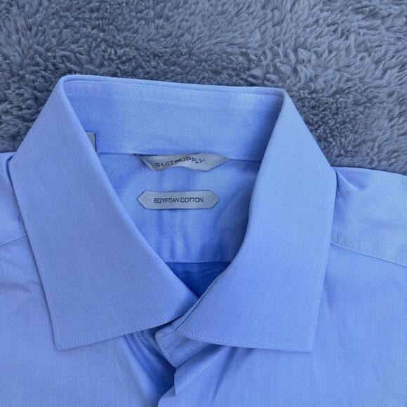 SuitSupply Egyptian Cotton Button Up Shirt Tessitura Monti Blue 43/17 H9092U - Picture 2 of 6
